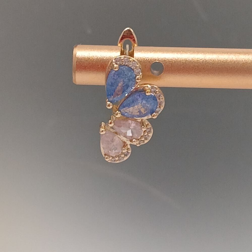 New 18k Gold Plated Blue & Pink Butterfly Huggie Earrings Pretty Bird Giftable - Picture 2 of 6
